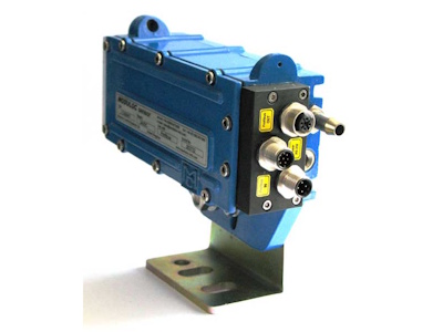 Model MSE-AL30-PB Laser Distance Measurement Sensor  with ProfiBus Interface shown mounted on a supplied MSE-LH01 "L" Mounting Bracket