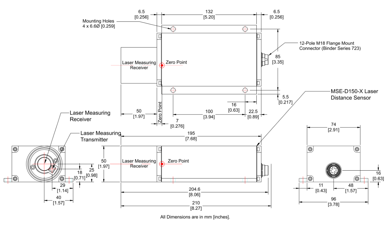 MSE-D150 Laser Distance Measurement Sensor Housing Dimensional Imformation