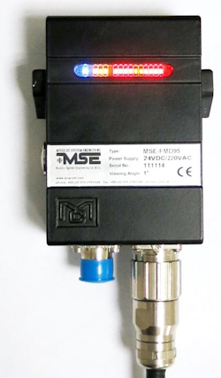 MSE-FMD94 Fiber Digital Remote Low Temperature Hot Metal Detector shown with power on.