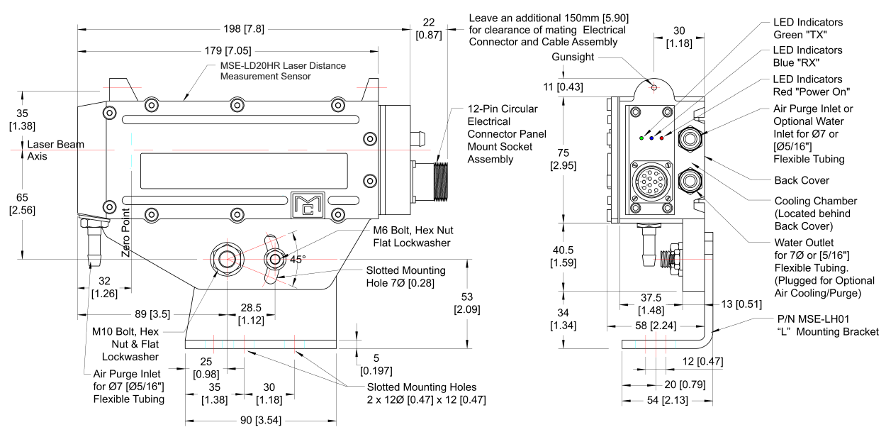 MSE-LD20HR Laser Distance Measurement Sensor Housing Dimensional Imformation