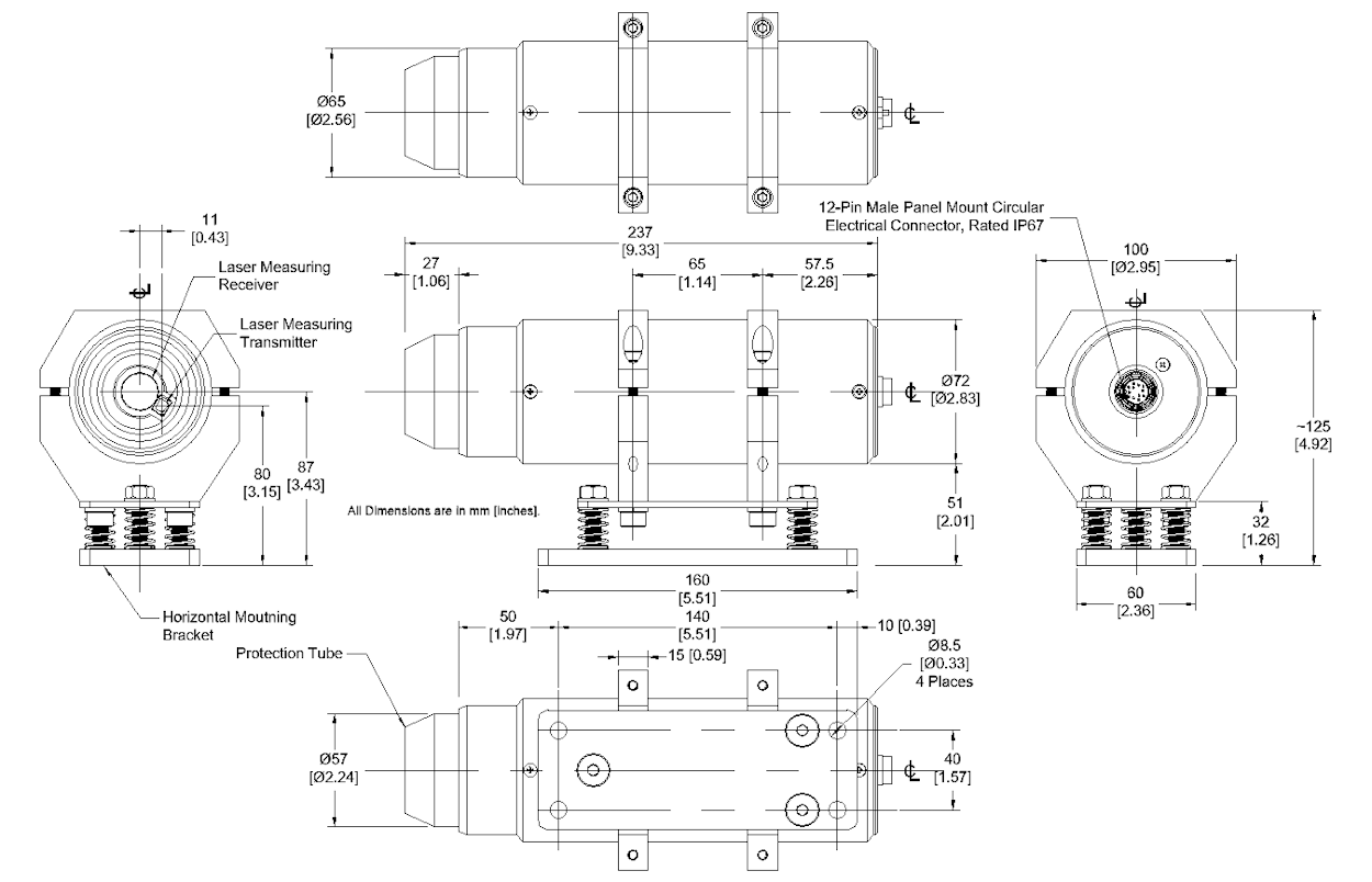 MSE-LT205 Laser Distance Measurement Sensor Housing Dimensional Imformation